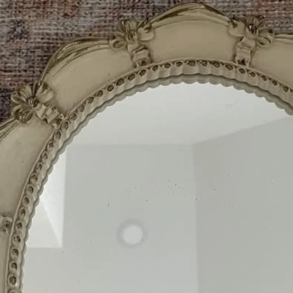 Vintage Syroco Inc Weathered Off White Easel Vanity Oval Mirrored